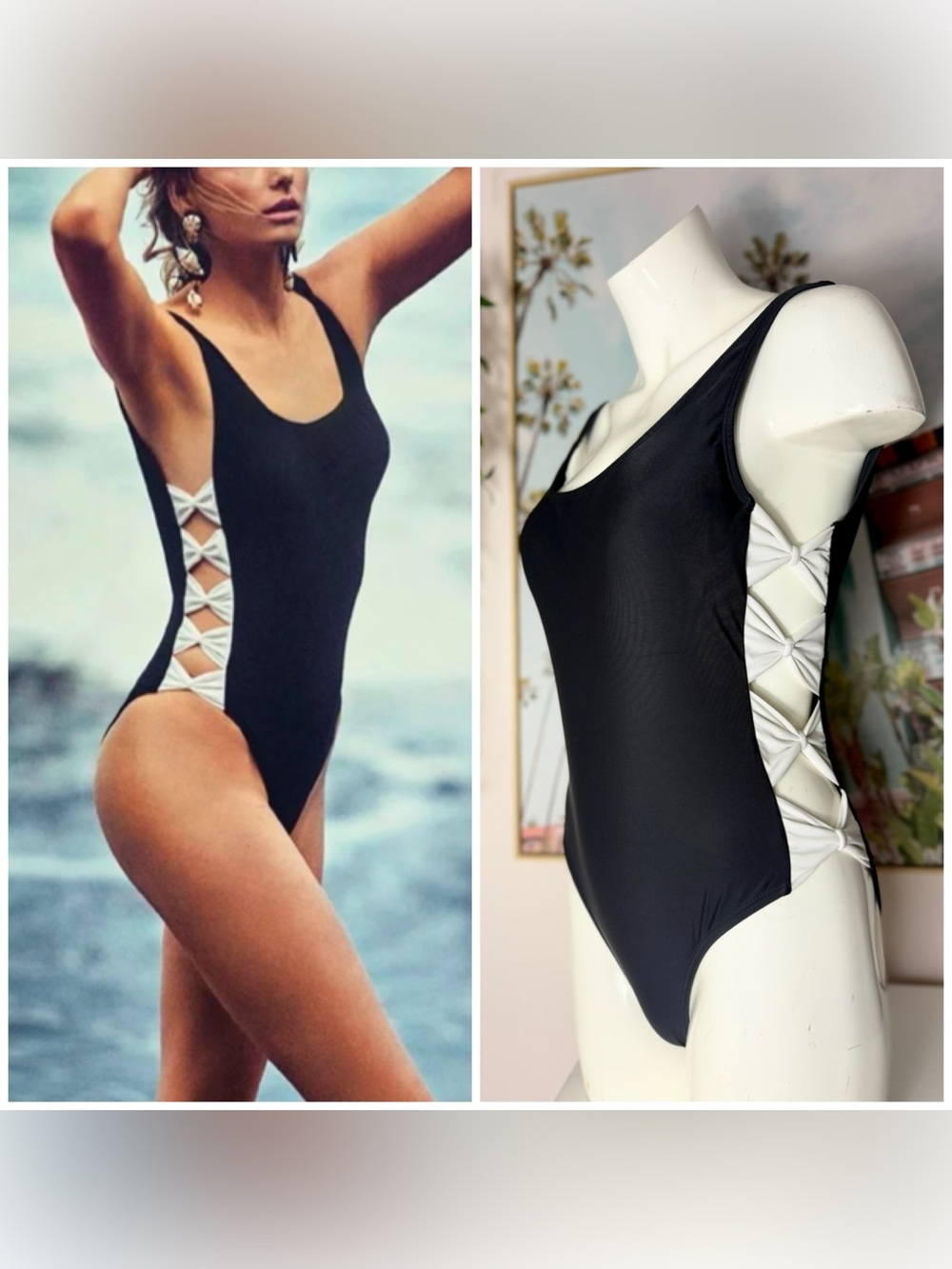 Cyn & Luca Black White Side Cutout Bow One Piece Swimsuit Size Small